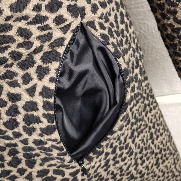 Samuel Dong Tan Black Leopard Print Funnel Neck Long Sleeve Midi Coat Dress - Picture 10 of 15